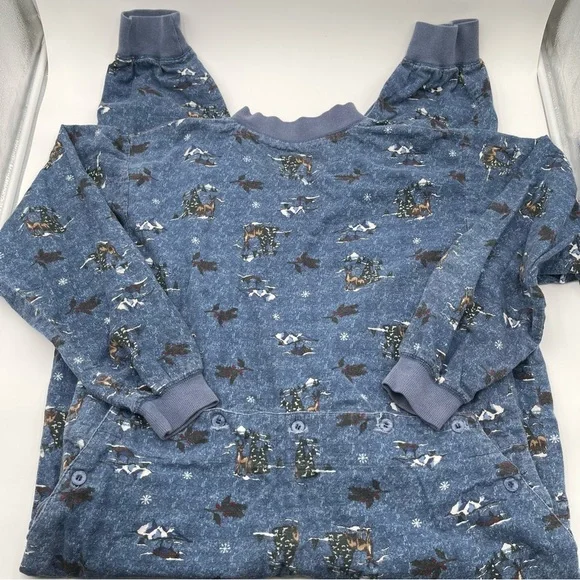 Vtg Flannel Northern Reflections One Piece Pajamas Adult Large Open Backside - Picture 6 of 14